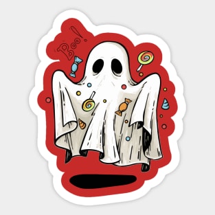 Adorable Hand-Drawn Ghost, Happy Halloween. Sticker